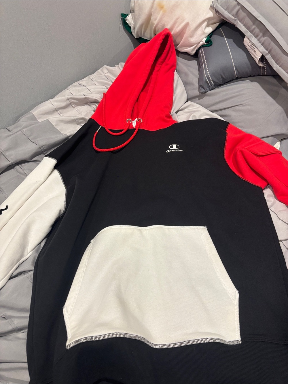 Champion Colorblock Pullover Hoodie in Black, Red & White